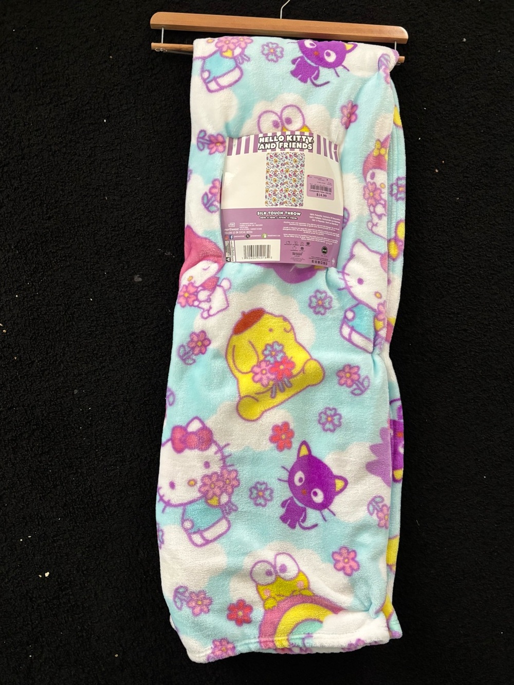 Hello Kitty & Friends Cloud Pompompurin Keroppi Plush Throw Blanket 50x70 NWT